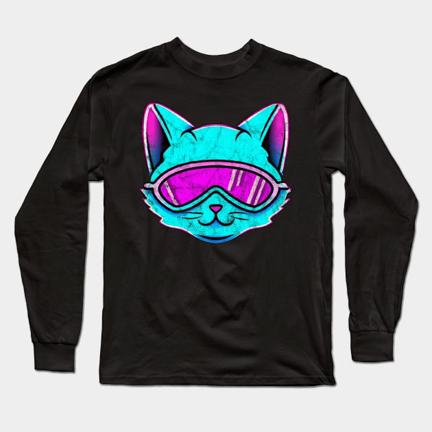 Synthwave Cat Retrowave Long Sleeve T-Shirt by karutees